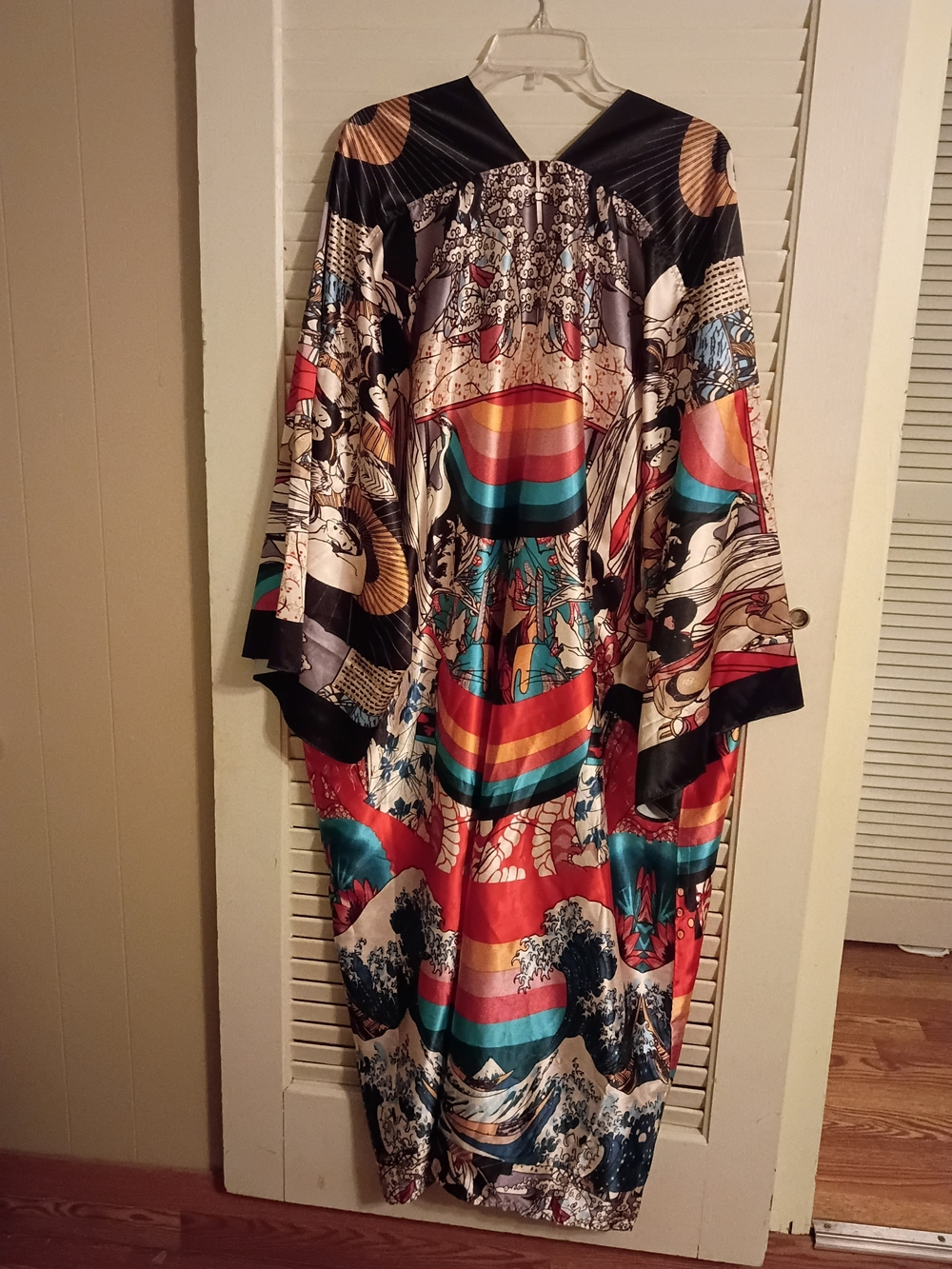 Floral Wave Long Satin Robe - Multicolor - Picture 6 of 6